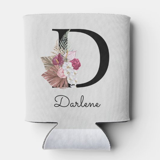 Initial D Mit Monogramm Pink Boho Floral Dosenkühler (Rückseite)