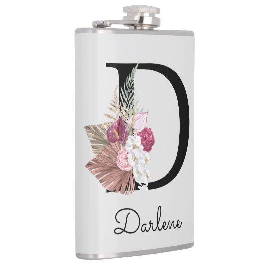 Initial D Mit Monogramm Pink Boho Floral Flachmann (Rechts)