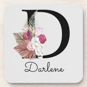 Initial D Modern Pink Boho Girly Floral Getränkeuntersetzer