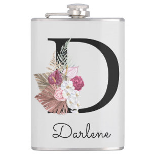 Initial D Monogrammierte Pinke Boho Blumige Flachmann