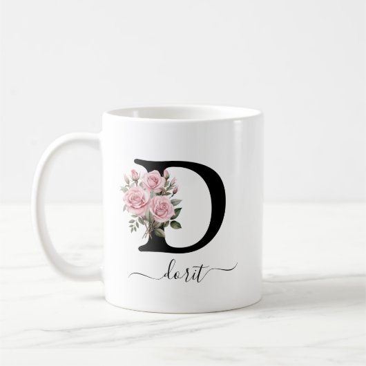 Initial D Rosa Rosen Floral Blume Monogramm Name Kaffeetasse (Links)