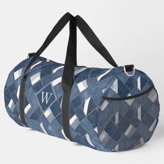 Initial Denim Blue and White Monogram Duffle Bag (Rechte Ecke)