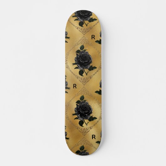 Initial der gotischen Blume für Gold und Schwarze  Skateboard (Vorne)