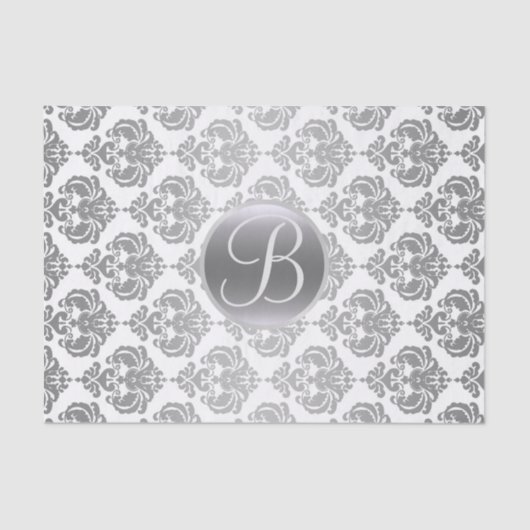 Initial der Silver White Glam Damask Monogram Lett Seidenpapier (Vorderseite)
