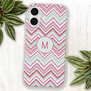 Initial des modernen Ikat Zickzack Stripe Monogram iPhone 16 Hülle