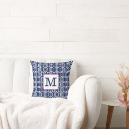 Initial des Navy White Octagon Monogram Kissen