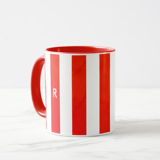 Initial des Weihnachtsschlichten Roten Striptes Mo Tasse (Vorderseite Links)