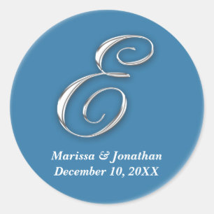 Initial E blauer monogramm individuelle Name favor Runder Aufkleber
