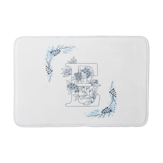Initial "E" Blue Monogram Calm Floral Badematte (Vorderseite)