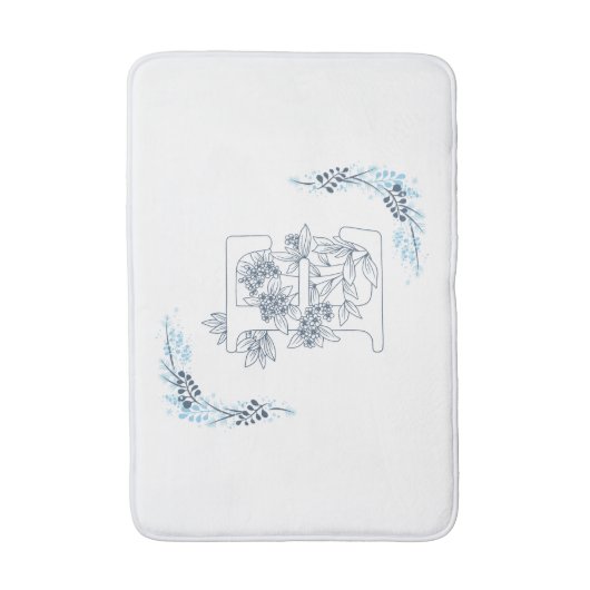 Initial "E" Blue Monogram Calm Floral Badematte (Vorderseite Vertikal)