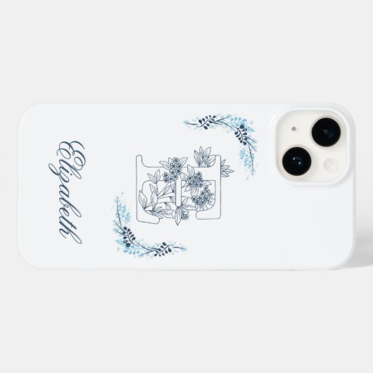 Initial "E" Blue Monogram Calm Floral Case-Mate iPhone Hülle (Rückseite (Horizontal))