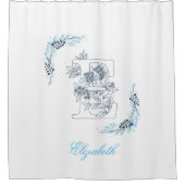 Initial "E" Blue Monogram Calm Floral Duschvorhang (Vorderseite)