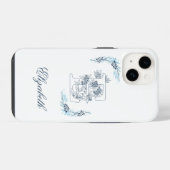 Initial "E" Blue Monogram Calm Floral iPhone Hülle (Rückseite (Horizontal))