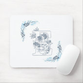 Initial "E" Blue Monogram Calm Floral Mousepad (Mit Mouse)