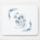 Initial "E" Blue Monogram Calm Floral Mousepad (Vorne)