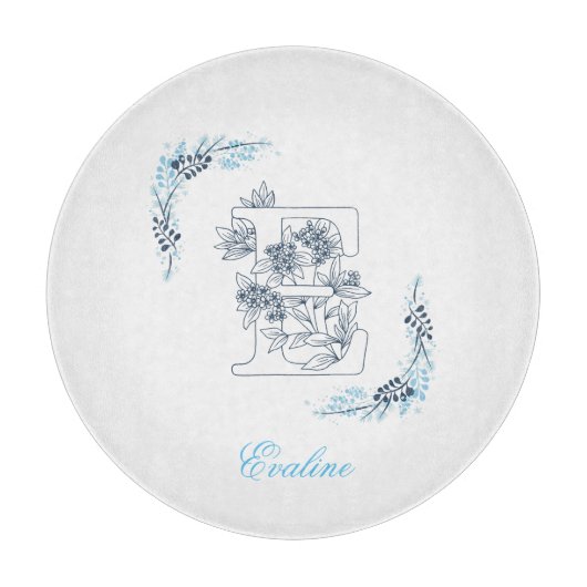 Initial "E" Blue Monogram Calm Floral Schneidebrett (Vorderseite)