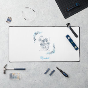 Initial "E" Blue Monogram Calm Floral Schreibtischunterlage