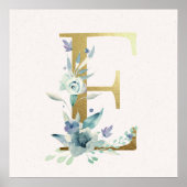 Initial E Golden and Blue Floral Monogram Poster (Vorne)