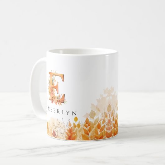 Initial-E-Herbstlaub für Monogramm Kaffeetasse (Vorderseite Links)