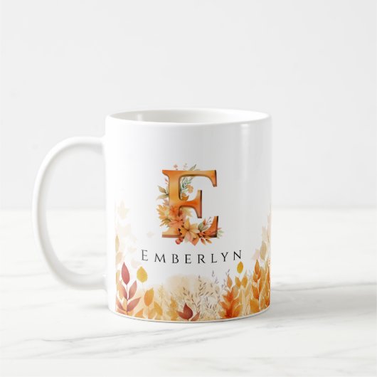 Initial-E-Herbstlaub für Monogramm Kaffeetasse (Links)