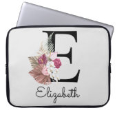 Initial E Modern Pink Boho Girly Floral Laptopschutzhülle (Vorderseite)