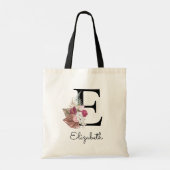 Initial E Modern Pink Boho Girly Floral Tragetasche (Rückseite)