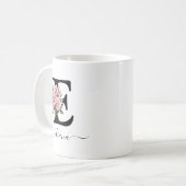 Initial E Pink Roses Floral Blume Monogramm Name Kaffeetasse (Vorderseite Links)