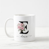 Initial E Pink Roses Floral Blume Monogramm Name Kaffeetasse (Links)