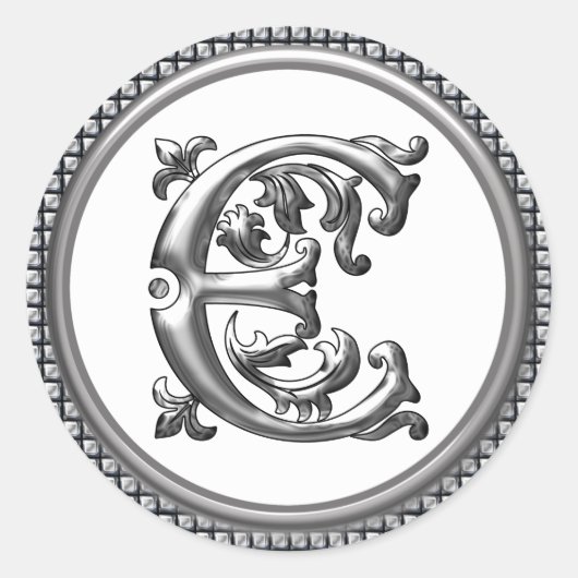Initial E Rundkleber in Silber Runder Aufkleber (Vorderseite)