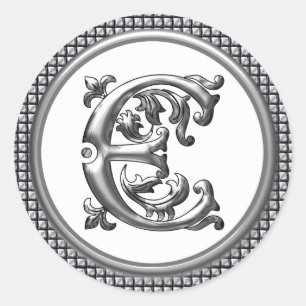 Initial E Rundkleber in Silber Runder Aufkleber
