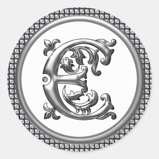 Initial E Rundkleber in Silber Runder Aufkleber (Vorderseite)