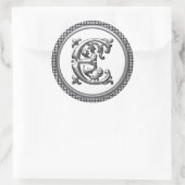 Initial E Rundkleber in Silber Runder Aufkleber (Tasche)