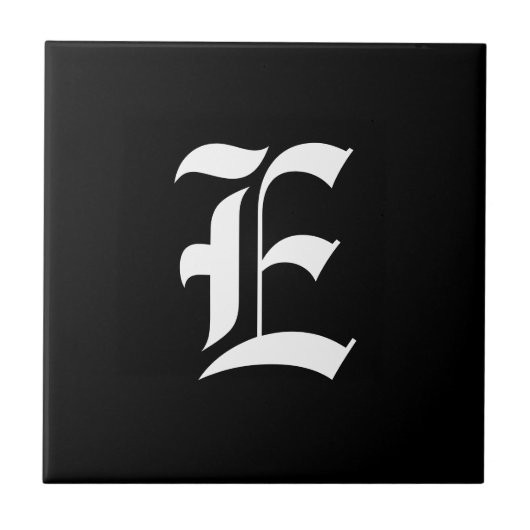 Initial E, Schwarz-Weiß-Monogramm Fliese (Vorderseite)