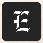 Initial E, Schwarz-Weiß-Monogramm Rechteckiger Pappuntersetzer (Vorderseite)