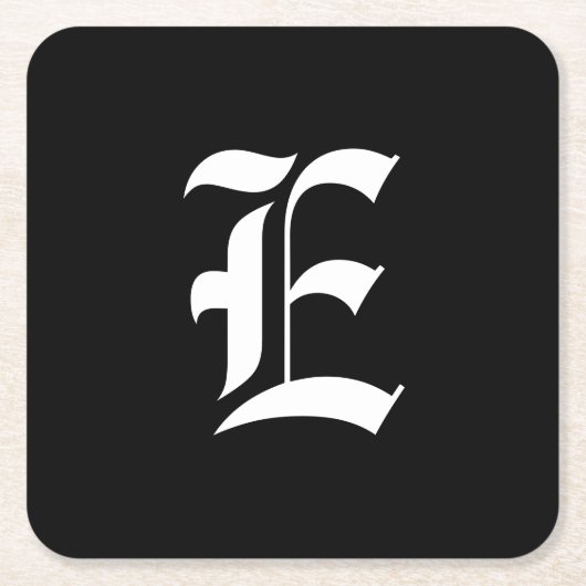 Initial E, Schwarz-Weiß-Monogramm Rechteckiger Pappuntersetzer (Vorderseite)