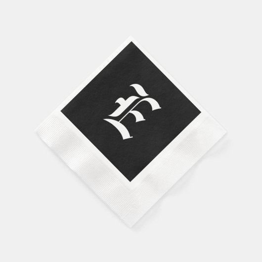 Initial E, Schwarz-Weiß-Monogramm Serviette (Ecke)