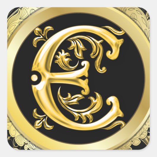 Initial E Square Sticker in Gold (Vorderseite)