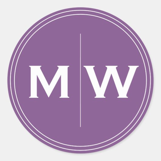 Initial elegant Chic Lila Circle Two Monogram Runder Aufkleber (Vorderseite)