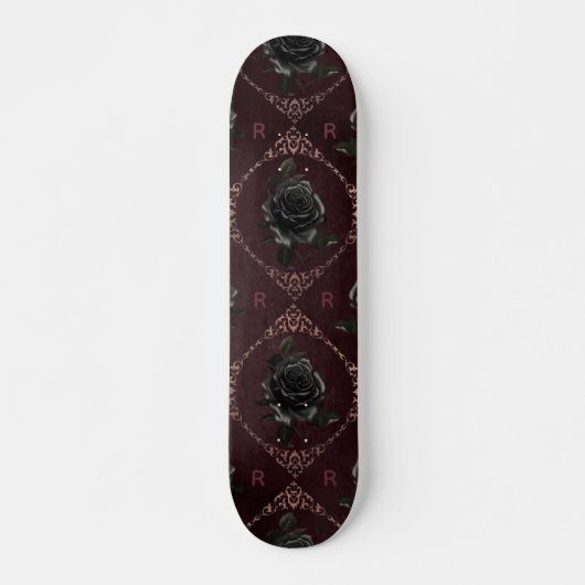 Initial-Elegant der gotischen Schwarzen Rose Skateboard (Vorne)