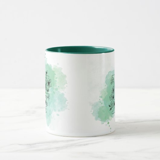 Initial F Aquarellmonogramm Grün Botanisch Tasse (Zentrum)