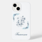 Initial "F" Blue Monogram Calm Floral Case-Mate iPhone Hülle (Rückseite)
