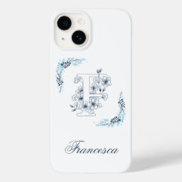 Initial "F" Blue Monogram Calm Floral Case-Mate iPhone 14 Hülle