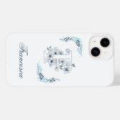 Initial "F" Blue Monogram Calm Floral Case-Mate iPhone Hülle (Rückseite (Horizontal))