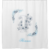 Initial "F" Blue Monogram Calm Floral Duschvorhang (Vorderseite)