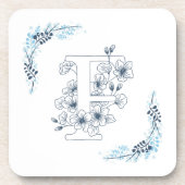 Initial "F" Blue Monogram Calm Floral Getränkeuntersetzer (Vorderseite)