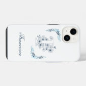 Initial "F" Blue Monogram Calm Floral iPhone Hülle (Rückseite (Horizontal))