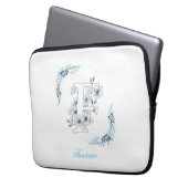 Initial "F" Blue Monogram Calm Floral Laptopschutzhülle (Vorderseite Links)
