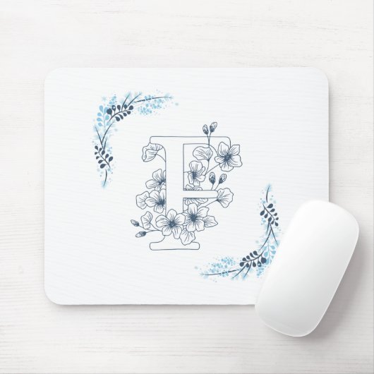 Initial "F" Blue Monogram Calm Floral Mousepad (Mit Mouse)