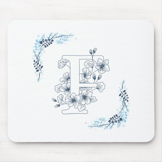 Initial "F" Blue Monogram Calm Floral Mousepad (Vorne)
