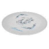 Initial "F" Blue Monogram Calm Floral Schneidebrett (Ecke)